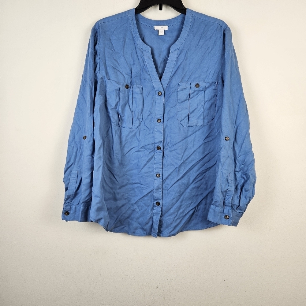 J.Jill Tencel Button Down Shirt Size XL Blue